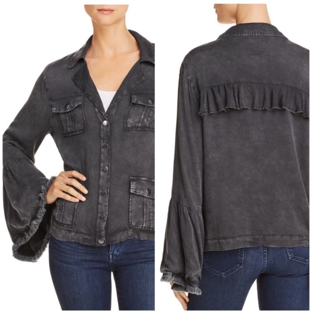 Chaser Heirloom Charcoal Bell Sleeve Ruffle Back Lightweight Jacket